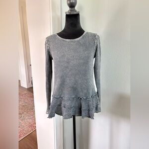 Altar’d State waffle knit ruffle grunge boho grey top XS